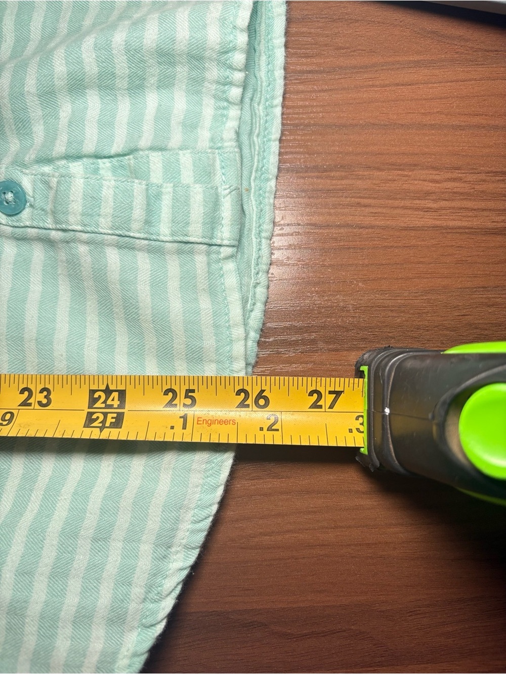 Columbia Women's Mint Green Striped Button-Down Shirt | Roll-Tab Sleeves - Picture 12 of 13